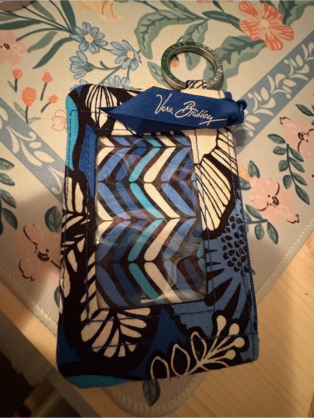 Vera Bradley Blue Patterned ID Holder with Key Ring